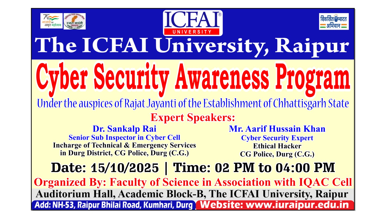 Guest Lecture on Cyber Security Awareness Program at The ICFAI University, Raipur