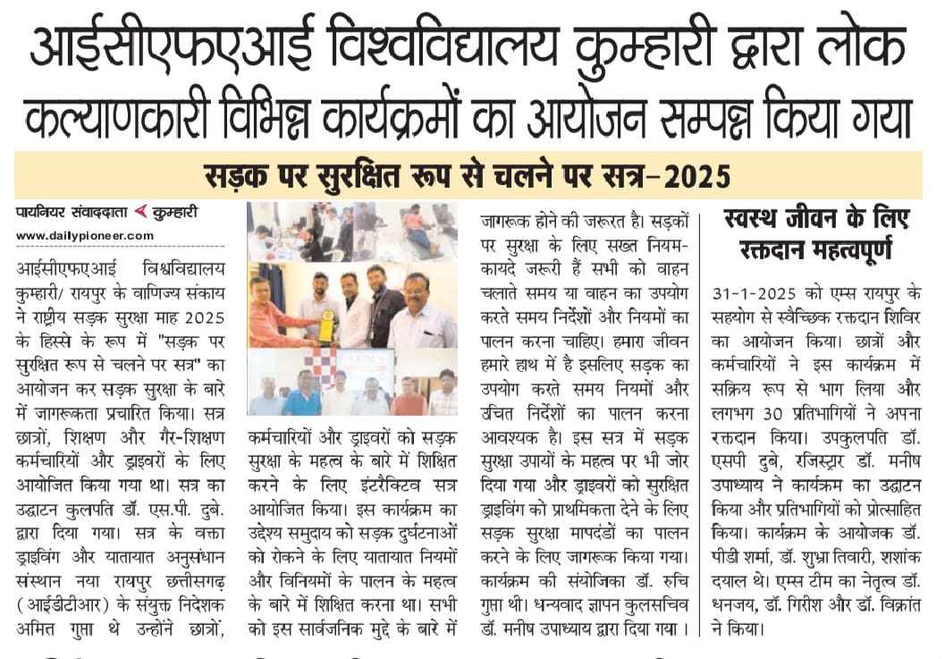 ICFAI University Kumhari Conducts Public Welfare Programs under Road Safety Month 2025
