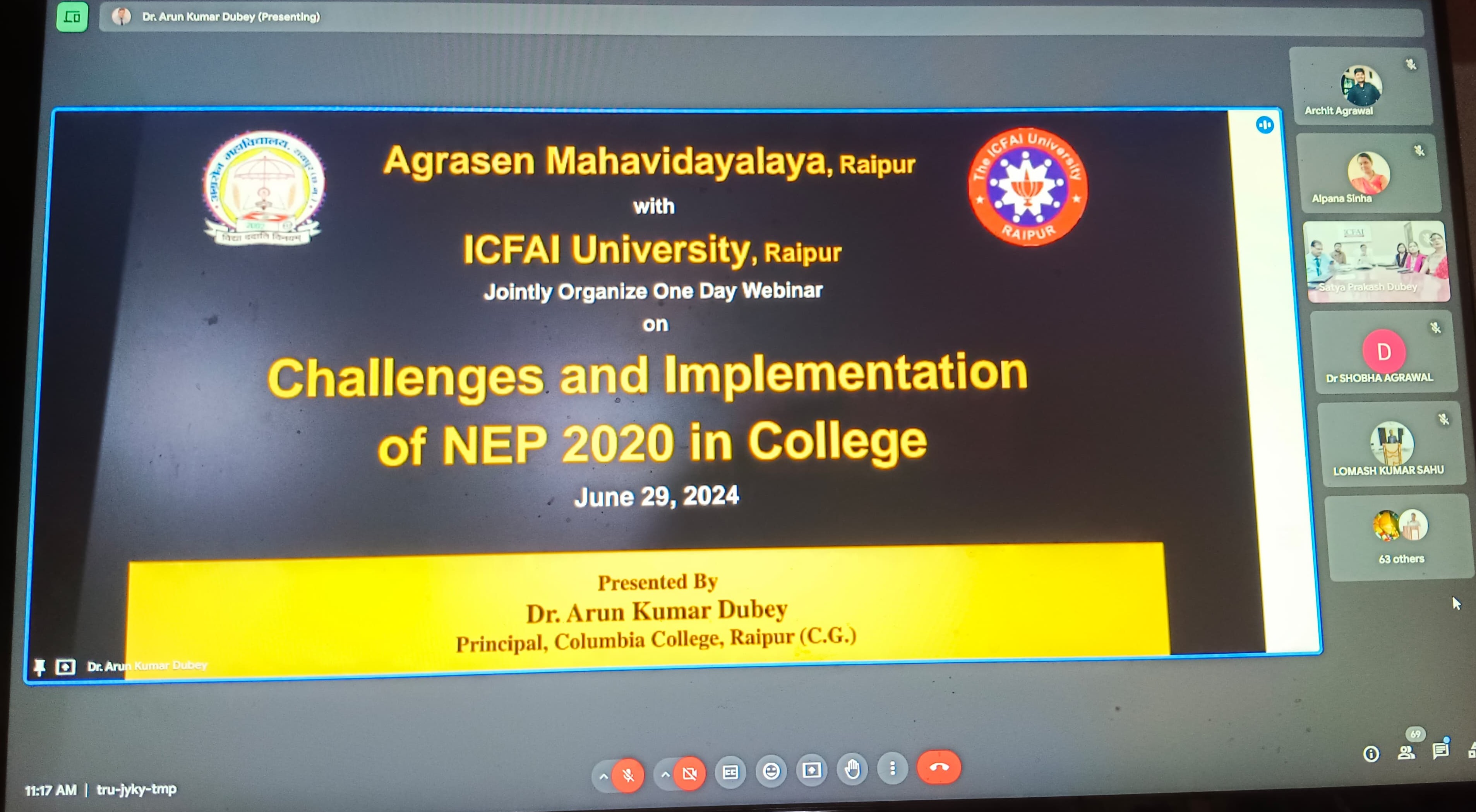 The ICFAI University Raipur and Agrasen College Purani Basti Raipur (MoU Partner), Chhattisgarh, jointly organized a one-day webinar on June 29, 2024,